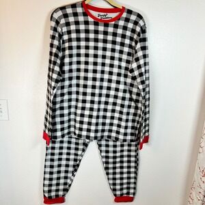 Pajama Set Black White Buffalo Plaid Long Sleeve Pants Red 2XL (fits Lg) Womens